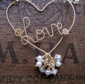 （画像用） 14K gf 真珠・天然石 Loveハート ネックレス