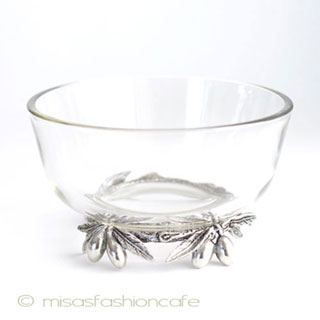 （画像用） オリーブ装飾・脚付 ガラスボウル・容器