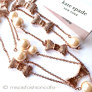 （画像用） ケイトスペード　リボン パール　ロングネックレス