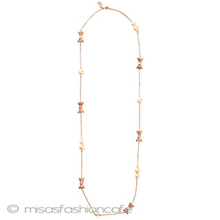 （画像用） ケイトスペード　リボン パール　ロングネックレス