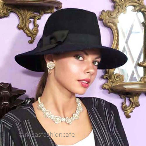 （画像用） ケイトスペード　帽子 リボン黒＆紺色ハット