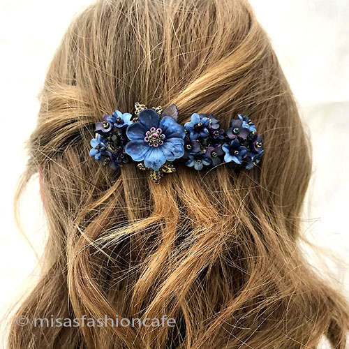 （画像用） ヘアーバレッタ　再販 紺の花フラワーブーケ