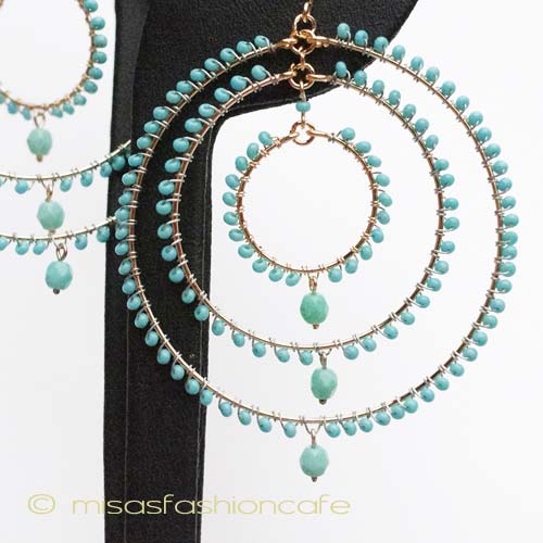 （画像用） ターコイズ3連　フープ