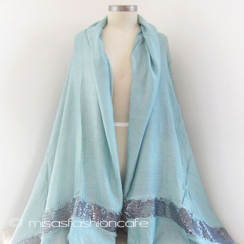 （画像用） スパンコール ストール（大） アクアブルーグリーン