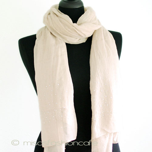 （画像用） ビジュー　ストール ベージュ＆クリアストーン大判