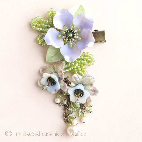 （画像用） CA/仏製ヘアークリップ お花パープル＆パール