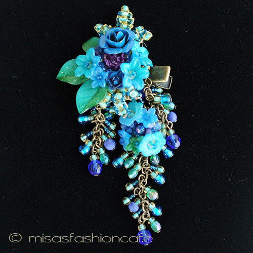 （画像用） CA/仏製ヘアークリップ ブルーグリーンのお花