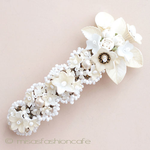 （画像用） CA/仏製　お花バレッタ フラワー＆パール