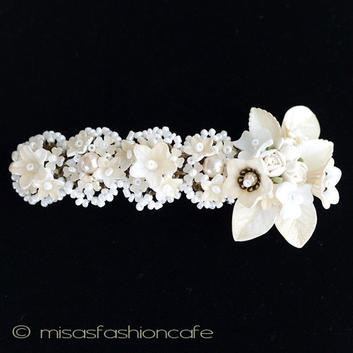 （画像用） CA/仏製　お花バレッタ フラワー＆パール