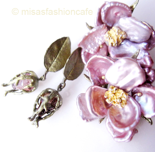 （画像用） Michaud ピアス 真珠・ケシパールのローズ