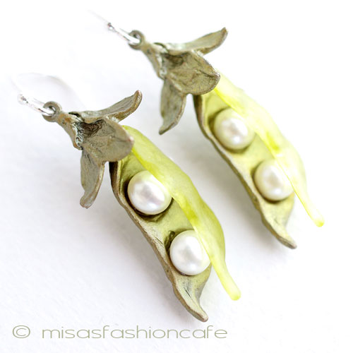 （画像用） ピアス　または　クリップ 真珠　さやえんどう豆