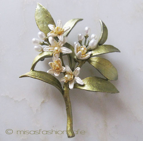 （画像用） Michaudブローチ　再販！ オレンジの花　真珠