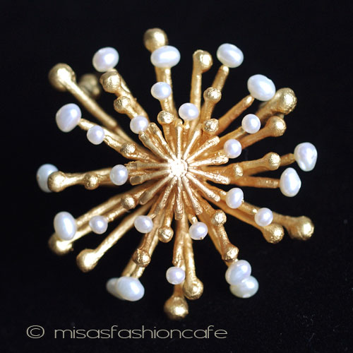 （画像用） マイケルミショー ブローチ 24Kgp　真珠　菊の花　