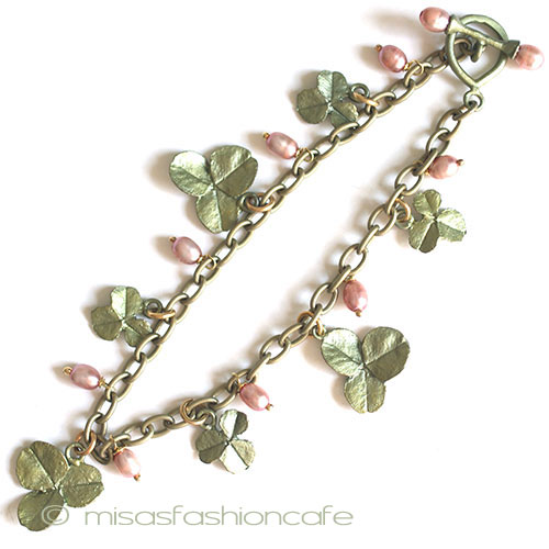 （画像用） マイケルミショー　ブレス 真珠・幸運のクローバー　