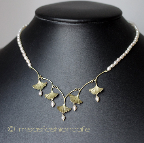 （画像用） Michaudネックレス　新着 　真珠　イチョウの葉