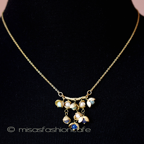 （画像用） マイケルミショーネックレス 真珠・天然石24Kgp　貝殻