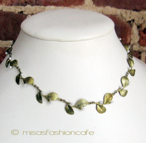 （画像用） マイケルミショー ネックレス 真珠と葉ボタニカル