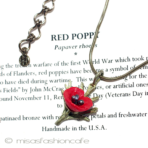 （画像用） マイケルミショーネックレス 真珠　赤いポピーの花