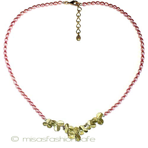 （画像用） マイケルミショー・ネックレス 真珠　幸運のクローバー