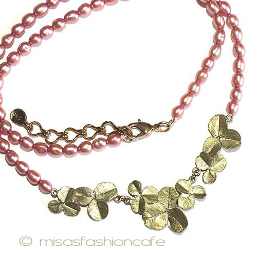 （画像用） マイケルミショー・ネックレス 真珠　幸運のクローバー