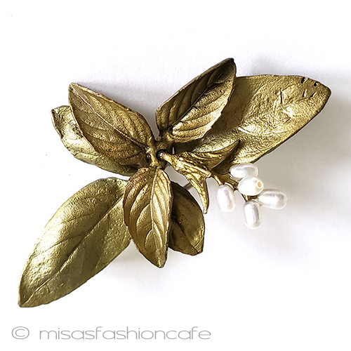 （画像用） マイケルミショー　ブローチ 真珠　ハーブ：バジル