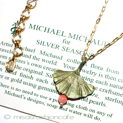 （画像用） マイケルミショーネックレス 珊瑚　イチョウの葉