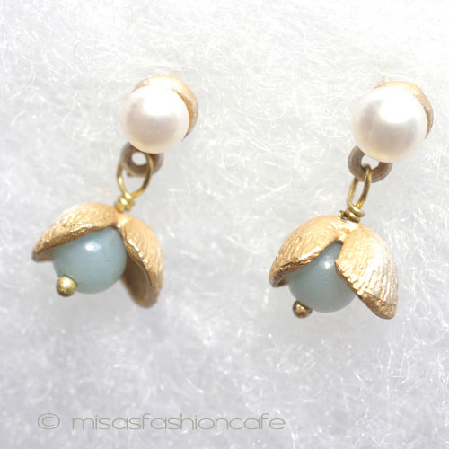 （画像用） マイケルミショー　ピアス 真珠・天然石・24Kgp貝殻