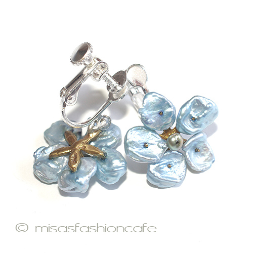 （画像用） ミショーイヤリングすみれ 天然ケシパール　真珠