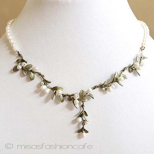 （画像用） パールの花　ネックレス 真珠と葉　ボタニカル