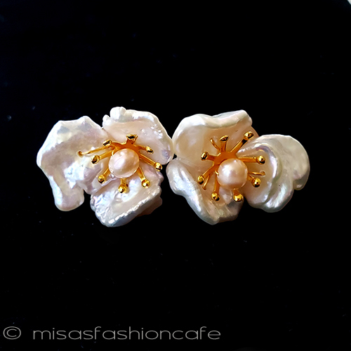 （画像用） ケシパール真珠の花ピアス スターリングシルバー銀製