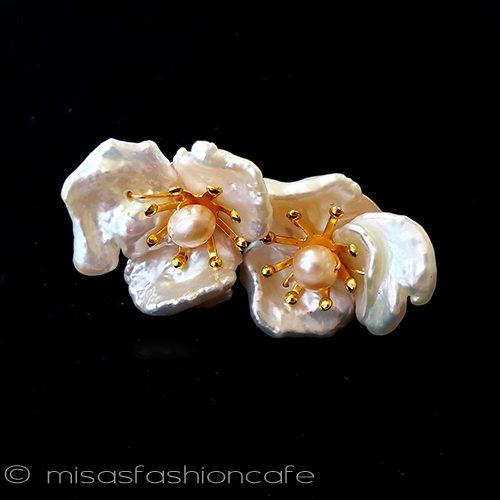 （画像用） ケシパール真珠の花ピアス スターリングシルバー銀製