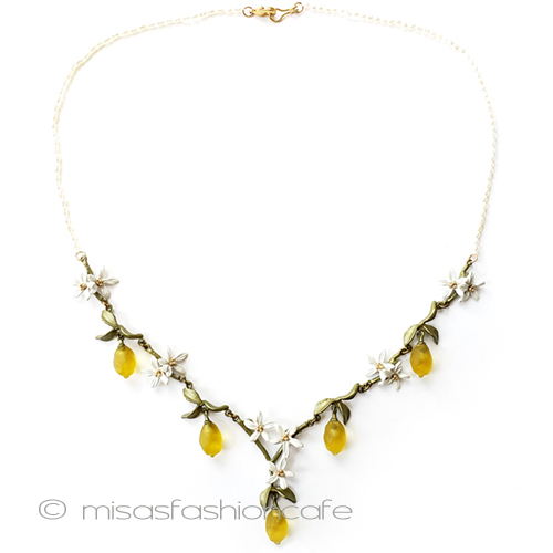 （画像用） レモンのネックレス 真珠＆花＆フルーツ果実