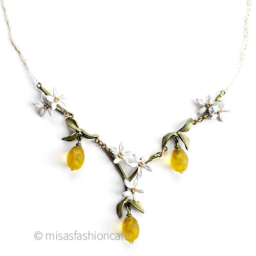 （画像用） レモンのネックレス 真珠＆花＆フルーツ果実