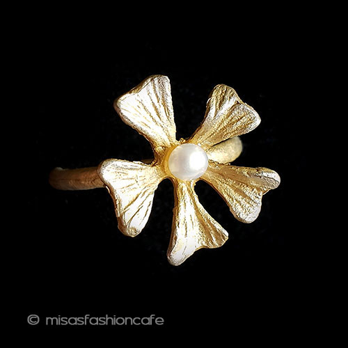 （画像用） マイケルミショー　指輪 真珠24Kgpのお花リング