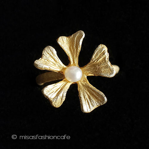 （画像用） マイケルミショー　指輪 真珠24Kgpのお花リング