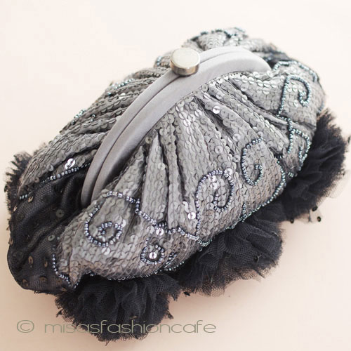 （画像用） SANTI サンティ クラッチ グレーｘBLKフラワー