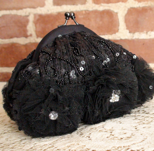 （画像用） SANTI サンティ クラッチ ブラック花 （小）