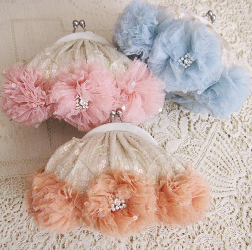 （画像用） SANTI サンティ クラッチ サーモンピンクフラワー（小）