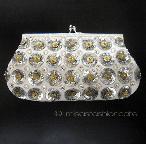 （画像用） SANTI サンティ クラッチ シルバー＆ゴールド小花