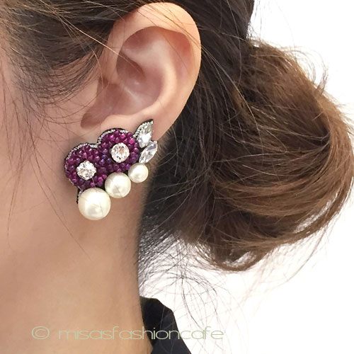 （画像用） パール＆ストーンフラワー ビーズ刺繍　イヤリング