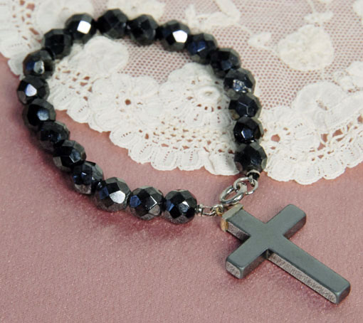 （画像用） アンティーク　十字架クロス 天然石ヒメタイト　ブレス