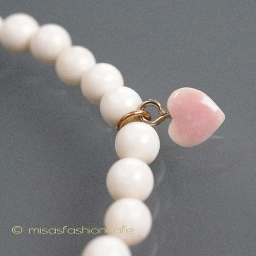 （画像用） 本象牙と天然珊瑚・天然石　 ハート＆お花のブレスレット