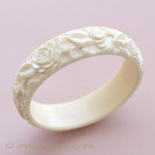 （画像用） 本象牙　アイボリー ローズ　バングル