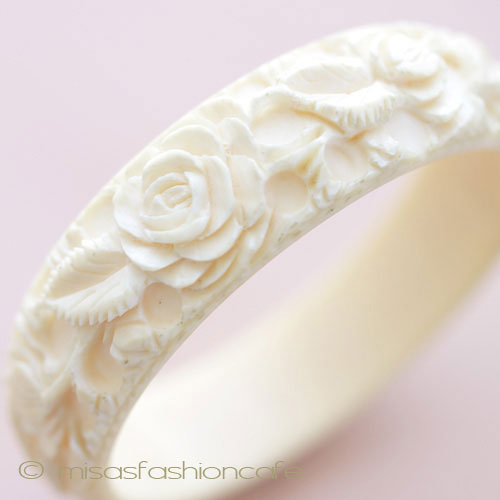 （画像用） 本象牙　アイボリー ローズ　バングル