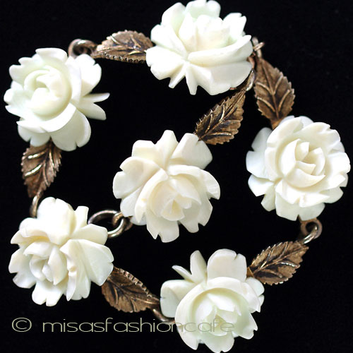 （画像用） 本象牙　アイボリー 　 ローズ　ブレスレット