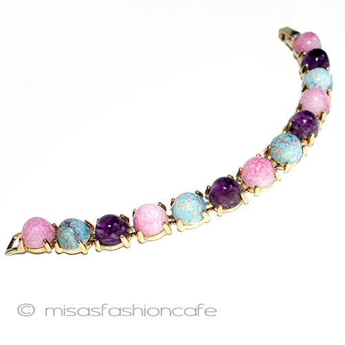 （画像用） ターコイズ紫ピンク アートグラス　ブレス