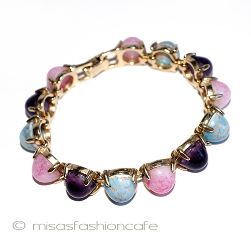 （画像用） ターコイズ紫ピンク アートグラス　ブレス