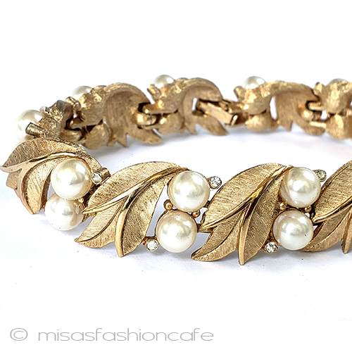 （画像用） Trifari　 トリファリ パール金葉ブレスレット