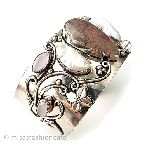 （画像用） 真珠・天然石ブレスレット ローズクオーツ　銀製