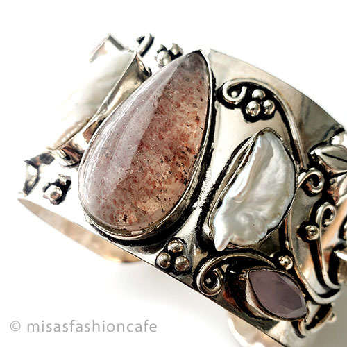 （画像用） 真珠・天然石ブレスレット ローズクオーツ　銀製